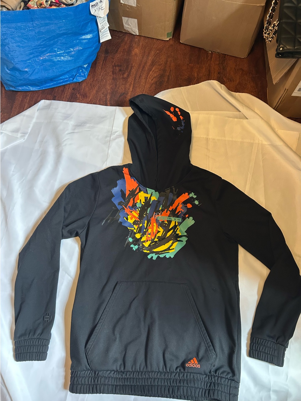adidas Black Hoodie with Blue Trim